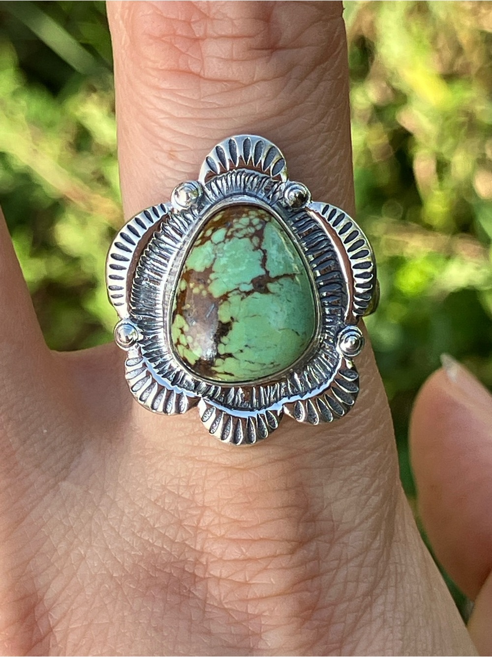Genuine Green Turquoise Sterling Silver Ring Size 9